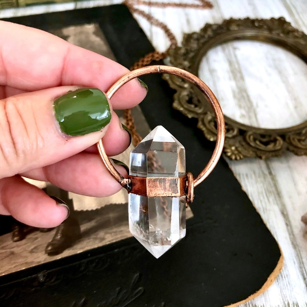 Foxlark Collection Clear Crystal Quartz Obelisk Copper Necklace